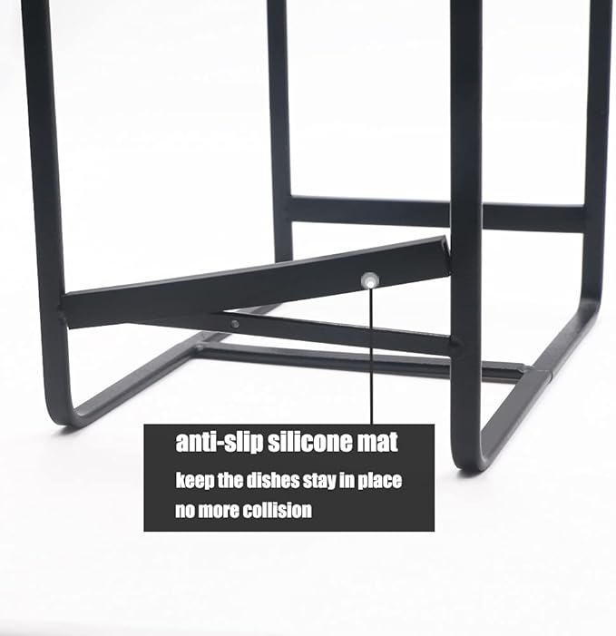 2PCS Plate Holders Organizer, Metal Dish Storage Dying Display Rack for Cabinet, Counter and Cupboard - Black， Small and Large
