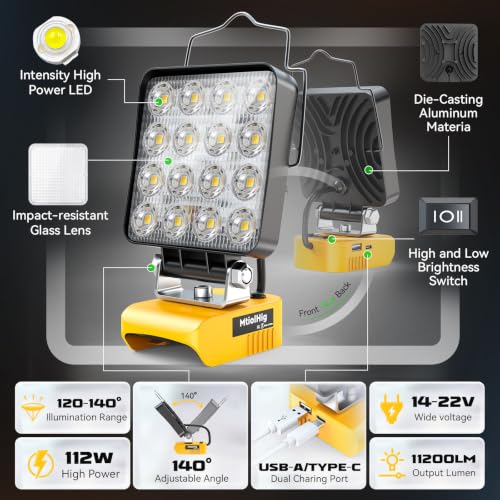 2Pcs Cordless LED Work Light Compatible with Dewalt 20V - Image 4