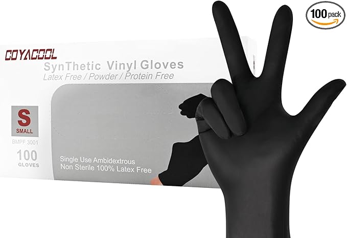 Disposable Gloves Small, Nitrile and Vinyl Blend Material Gloves, Latex Free, 4 Mil,100 Pc. - Food Grade Glove for Cleaning, Food Prep,Hair Dye, Tattoo, Black