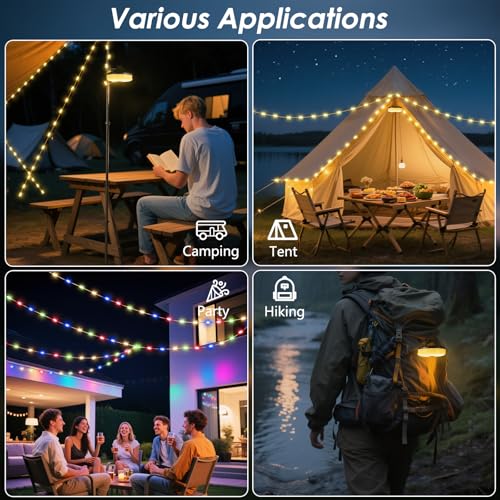 2 Pack Camping String Lights 4 in 1, 8 Modes Rechargeable - Image 7