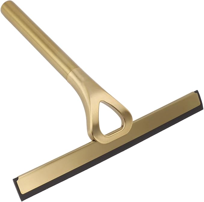 Shower Door Squeegee, Stainless Steel Shower Glass Cleaner Squeegee with Hook, 8.9x8.7in Household Wiper Gold, Versatile Shower Squeegee for Glass Doors, Window, Car