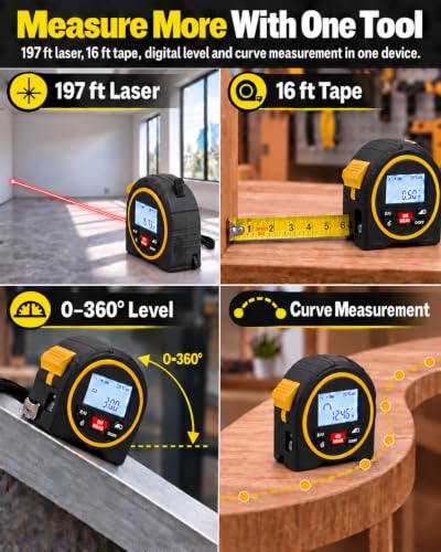 TEPU 3-in-1 Laser Tape Measure, 197FT Range - Image 3