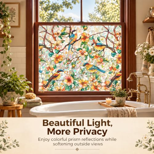 Coavas Stained Glass Window Privacy Film, Rainbow Cling - Image 4