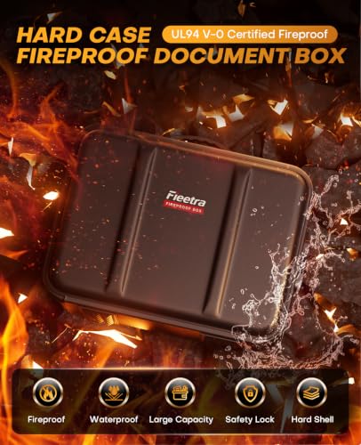 Fireproof Document Box with Lock, Hard Case Safe Box Water - Image 3