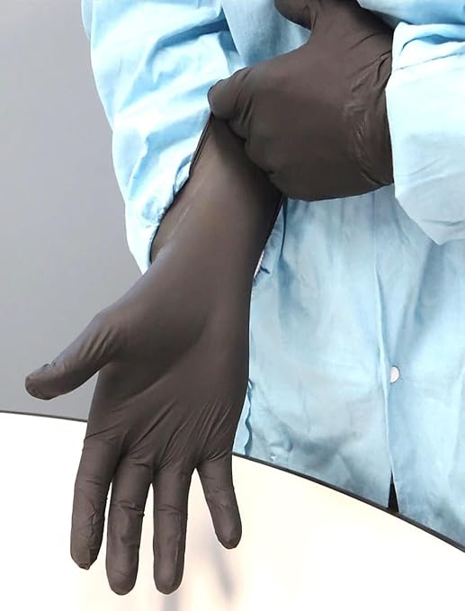 SHOWA 6112PF Sustainable EBT Latex-Free, Powder-Free, Nitrile Disposable Single Use Safety Gloves, 4 Mil, 9.5" Length, Black, X-Small, (1 Box/100 Gloves)