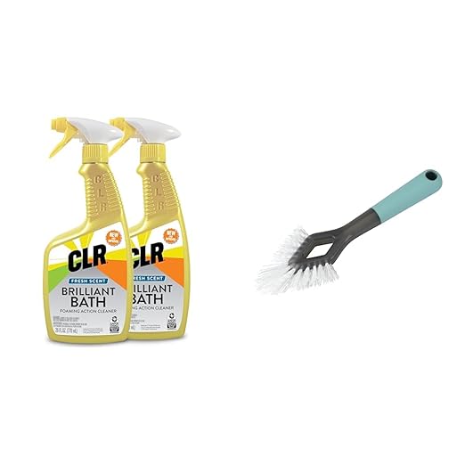 CLR Brilliant Bath Foaming Bathroom Cleaner Spray, 26 Ounce Bottle (Pack Of 2) & Casabella Smart Scrub Heavy Duty Tile and Grout Cleaning Brush, Gray, Grey/Aqua (15933)