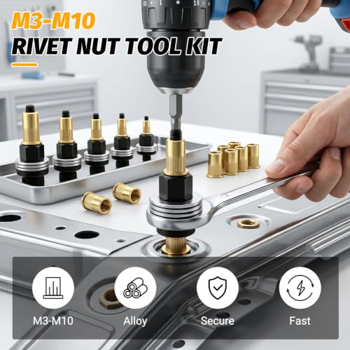 Rivet Nut Tool Kit Carbon Steel(Mandrel Head Set M3-M10&60 - Image 3