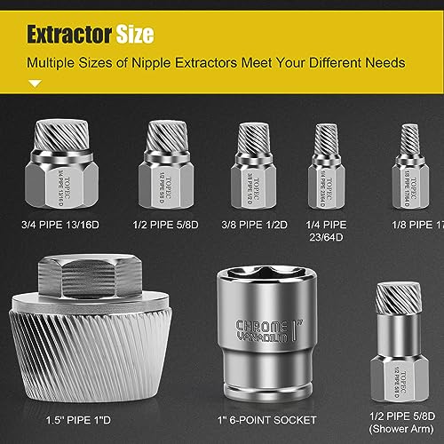 Topec 1.5'' Tub Drain Extractor, 8PCS Pipe Nipple Extractor Set - Image 4
