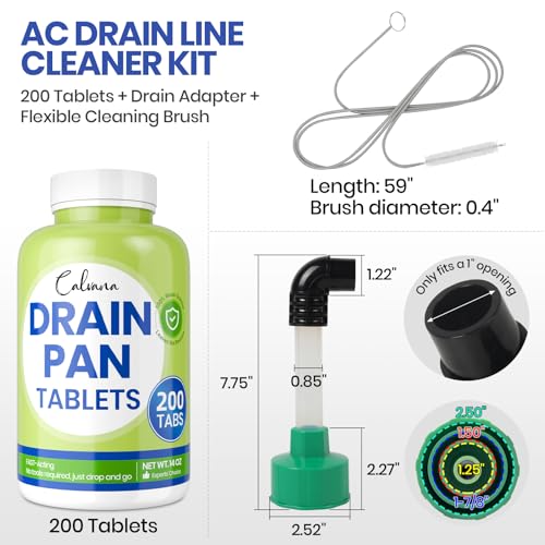 Calvana AC Drain Line Cleaner Kit with 200 Tablets, Adapter - Image 3