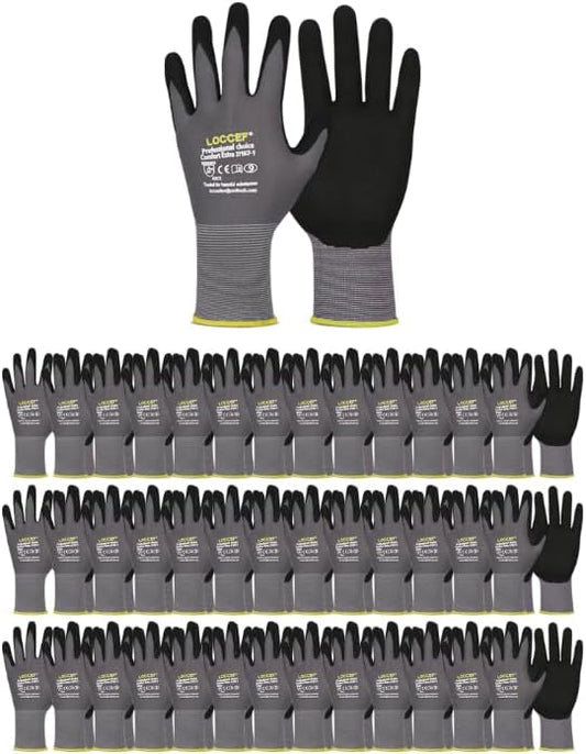 LOCCEF Work Gloves MicroFoam Nitrile Coated-6 Pairs,Seamless Knit Nylon Gloves,Gray Work gloves