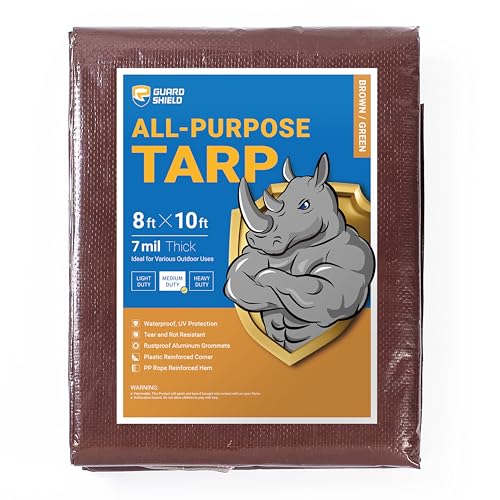 GUARD SHIELD Brown/Green Tarp Waterproof 8x10 Feet All Purpose - Image 2