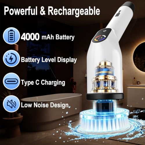 Cordless Large Power Cleaning Brush with Long Handle, Tub Spin - Image 4