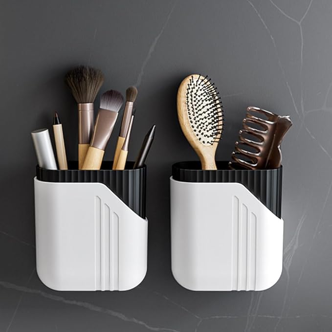 MRPAPA 2-Pack Detachable Wall Storage Organizer with Drain Holes,3.5x2x4 Inch Easy-Clean Adhesive Bathroom & Kitchen Shelf for Toothbrush, Utensils, Razors, Remote Control (White)
