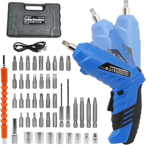 Blue Cordless Electric Screwdriver Set, 3.7V Rechargeable - Image 2