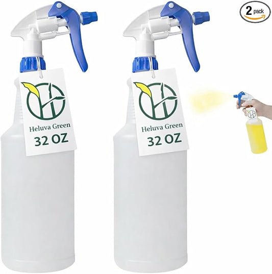 Heavy Duty 32oz Plastic Spray Bottles for Cleaning - Large Empty Industrial Bottles for Gardening Solutions, Vinegar, Chemicals, Professional Cleaners - Adjustable Sprayer Nozzle - Blue 2 Pack