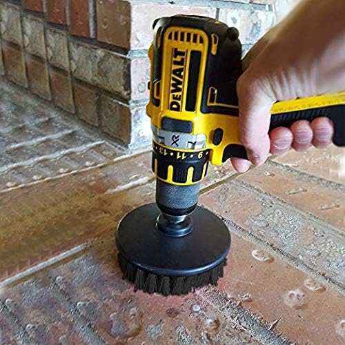 HUAWELL 8 Piece Black Drill Brush Ultra Stiff Cleaning Brush with Extend Attachment Set- All Purpose for Bathroom Surfaces, Grout, Smokers, Grills, Floor, Tile and Hard Water(Black)