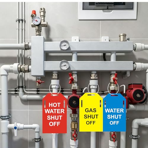 Shut Off Valve Tag Yellow Gas Blue Water Red Hot Water Shut off - Image 6