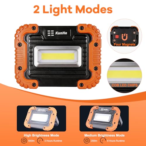 KunHe 4 Pack Rechargeable LED Work Light 500LM Portable | Home Repair - Image 3