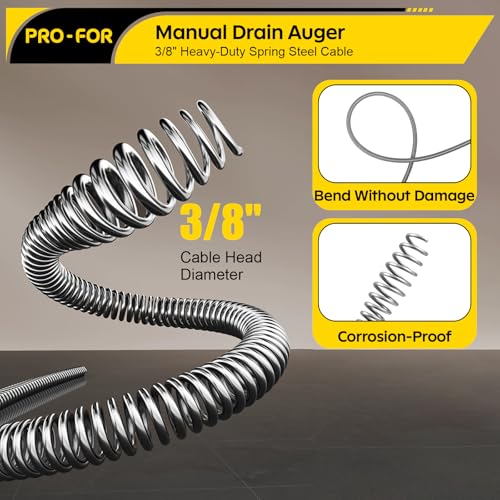 25 Ft Handheld Drain Auger, 3/8 In Manual Plumbing Snake - Image 7