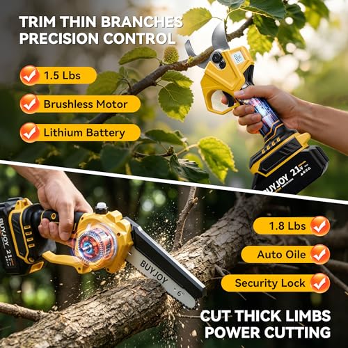BUYJOY 2-in-1 Electric Pruning Shears & 6 Inch Mini Chainsaw - Image 4