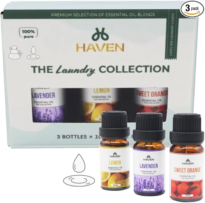 Essential Oil Set for Laundry | 100% Pure Therapeutic Grade Oils | Ideal for Wool Dryer Balls & Oil Diffusers | Includes Lavender, Lemon, Sweet Orange | Eco-Friendly Aromatherapy Gift Set