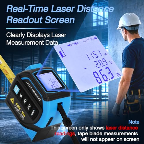 4-in-1 Laser Tape Measure, 130FT/40M Laser Distance & 16FT/5M - Image 3