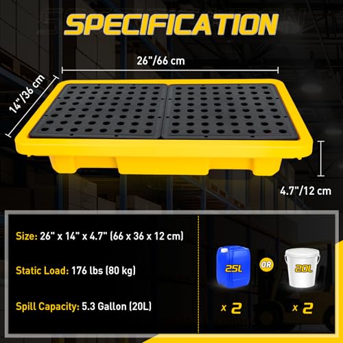 2 Drum Spill Containment Pallet, Leakproof Spill Tray with Drain - Image 3