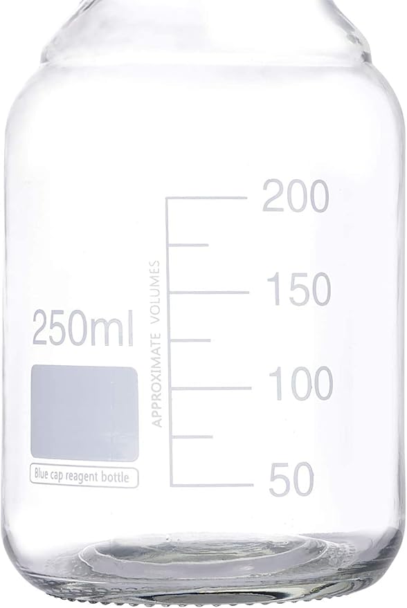 Lab Media Storage Round Bottles Graduated Glass Container GL45 Screw Cap Leakproof Multi-Purpose for Scientific | pack of 10 (Blue,250ml)