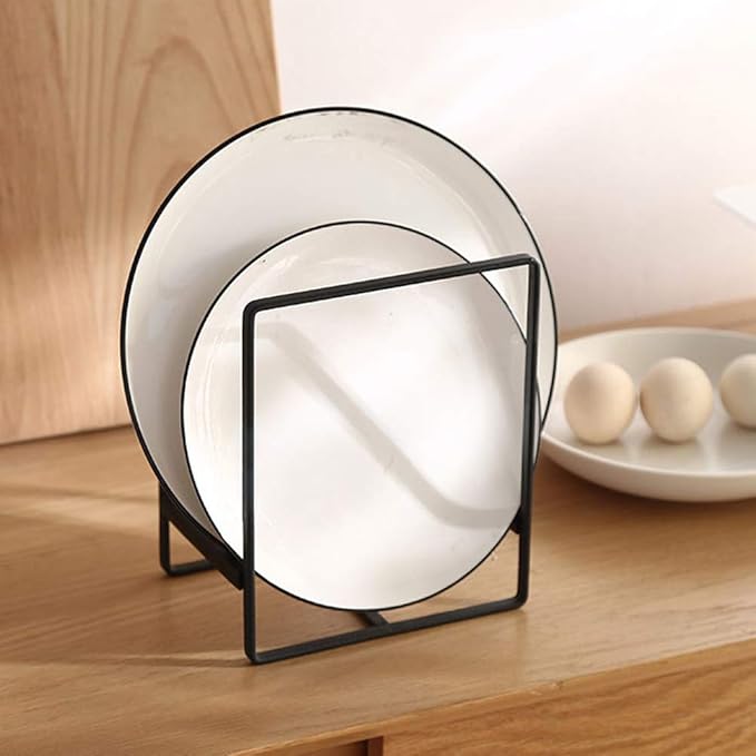2PCS Plate Holders Organizer, Metal Dish Storage Dying Display Rack for Cabinet, Counter and Cupboard - Black