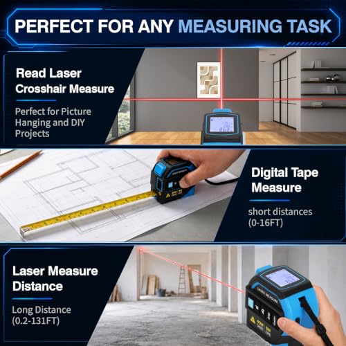 4-in-1 Laser Tape Measure, 130FT/40M Laser Distance & 16FT/5M - Image 6