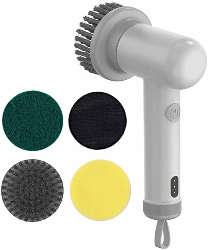 SEIWEI Electric Spin Scrubber Electric Cleaning Brush Cordless Power Scrubber with 3 Replaceable Brush Heads Handheld Power Shower Scrubber for Bathtub, Floor, Wall, Tile, Toilet, Window, Sink - Grey