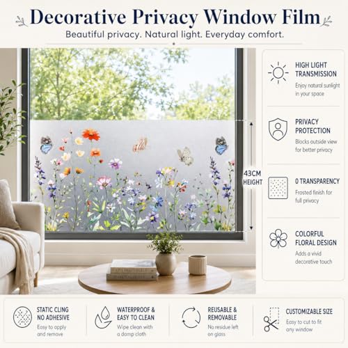 Static Cling Window Privacy Film, 78" x 17" Frosted Glass - Image 7