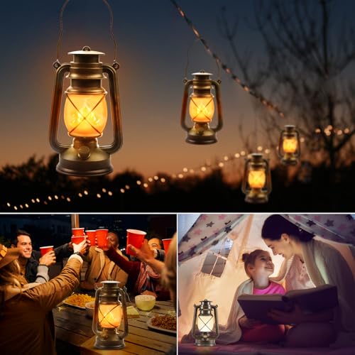 2 Pack Bronze Battery-Powered LED Lanterns with Flickering Flame - Image 5