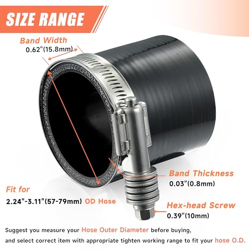 2 Pack Heavy Duty Worm Hose Clamp, Adjustable Range 2 | Hand Tools - Image 3