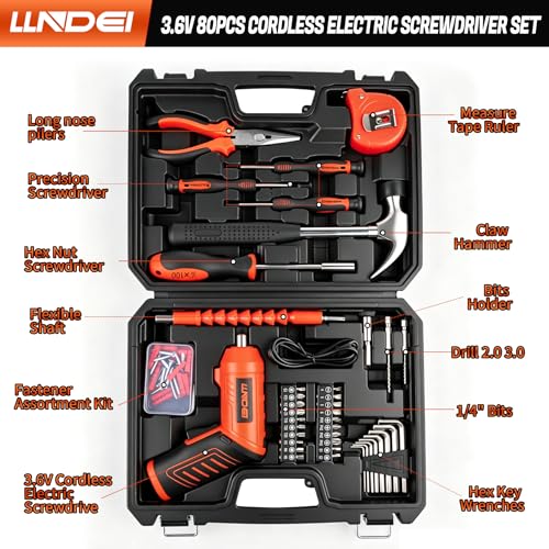 LLNDEI 80pcs Tool Box Set with 3.6V Electric Screwdriver - Image 3