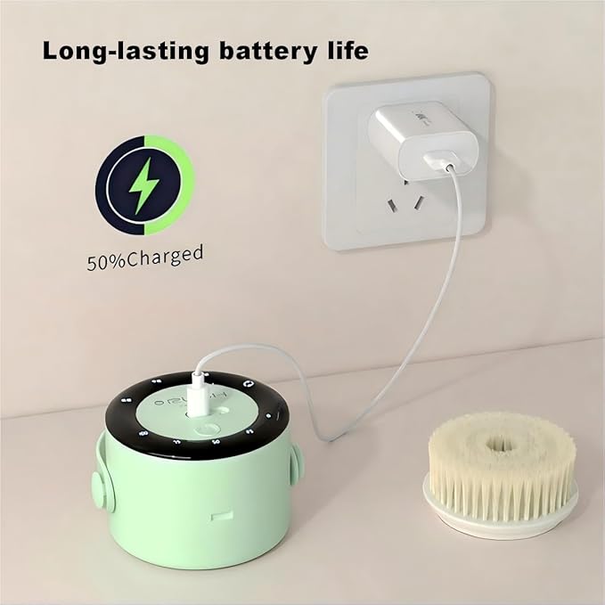 Electric Body Brush Back Scrubber for Shower, Rechargeable Long Handles Bath Brush with 5 Replaceable Heads, 3 Speed Adjustable and Lcd Display Shower Brush for Deep Cleansing, Exfoliating & Massage