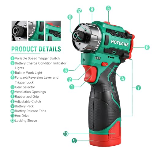 Hoteche Cordless Brushless Screwdriver - 2.0Ah Battery | Hand Tools - Image 4