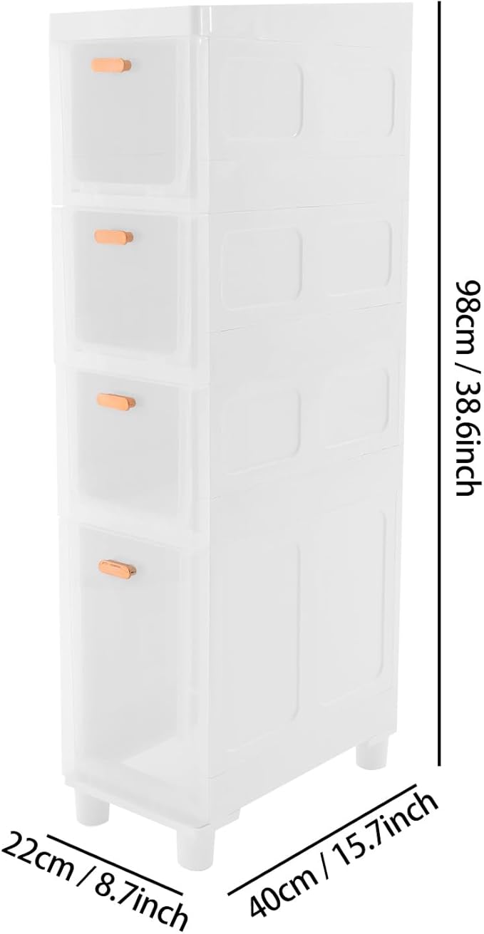 Slim Bathroom Storage Cabinet with 4 Drawers, Bathroom Floor Storage Cabinet, Narrow Storage Organizer for Small Spaces