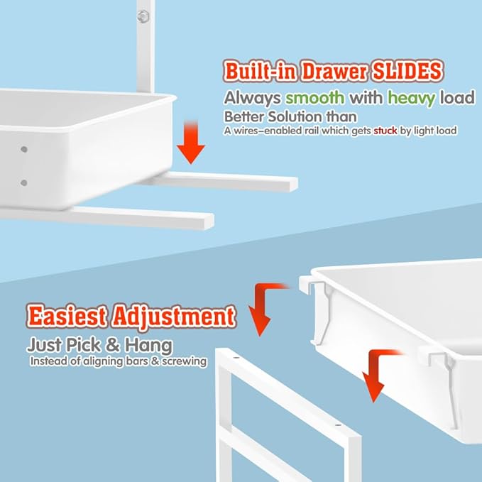 Metal Pull Out Slide Shelf Organizer for Framed or Frameless Under Sink Cabinets, Kitchen, Bathroom, Counter (White, 1 Set)