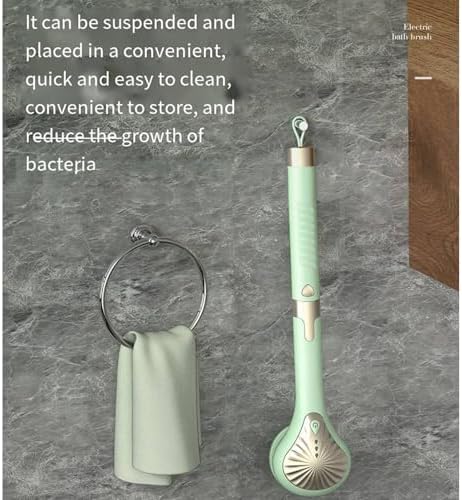 Rechargeable Electric Back Scrubber Body Brush with 3 Gears Multifunctional Shower Bathing Tool, Detachable Long Handle & 6 Brush Heads for Complete Shower Use - Light Green