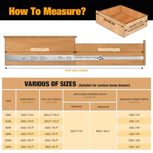 22 Inch Soft Close Drawer Slides, Side Mount Ball Bearing - Image 4