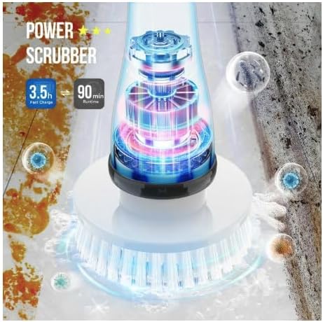 Electric Spin Scrubber - Cordless Cleaning Brush with 4 Heads & Extension Handle Power Shower Scrubber for Bathroom Kitchen Tile Floor