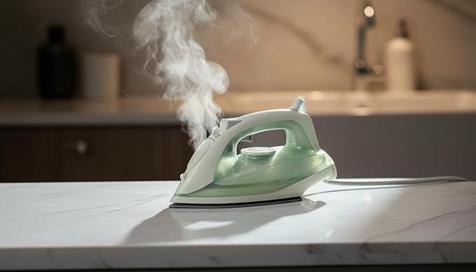 J&V TEXTILES Steam Iron with Ceramic Soleplate, Adjustable Temperature Control, Burst Steam Function, Anti-Calc System, Self-Clean Feature for All Fabrics (Green)