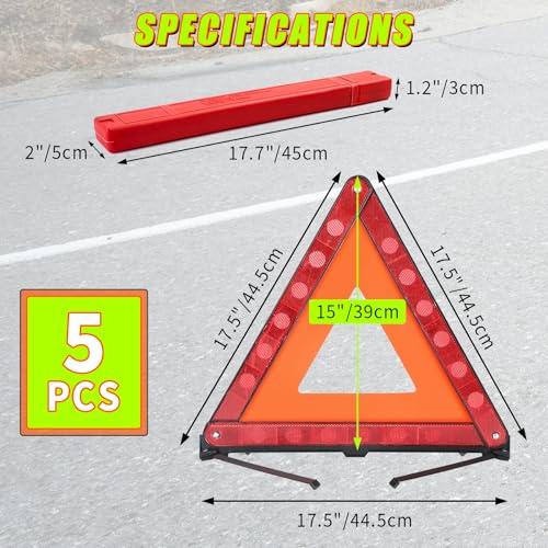 5 Pack Warning Triangles Safety Triangle Emergency Kit with Case - Image 3