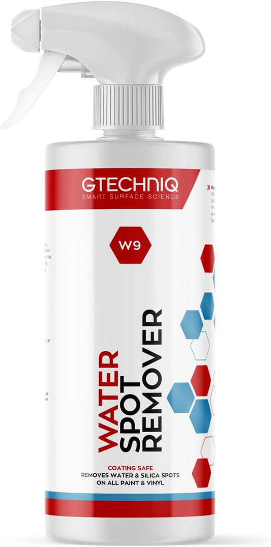 Gtechniq W9 Water Spot Remover for Cars, 17 fl oz | Advanced Solution Easily Removes Stubborn Water and Silica Spots from Bodywork, Suitable for Glass, All Paint Types and Vinyl
