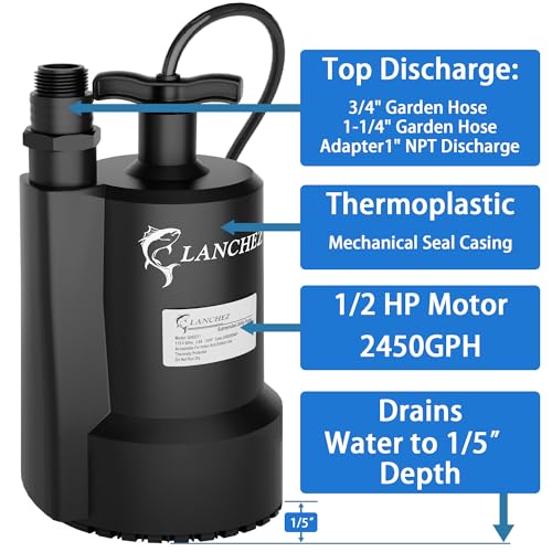 Lanchez Sump Pump, 1/2 HP 2450GPH Submersible Water Pump - Image 4