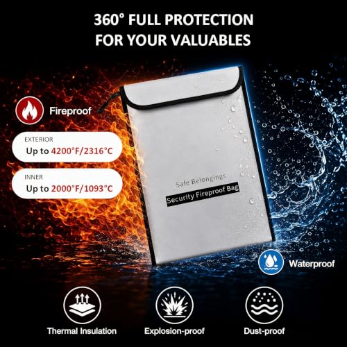 2 Size Fireproof Waterproof Document Money Bag, Important File - Image 4