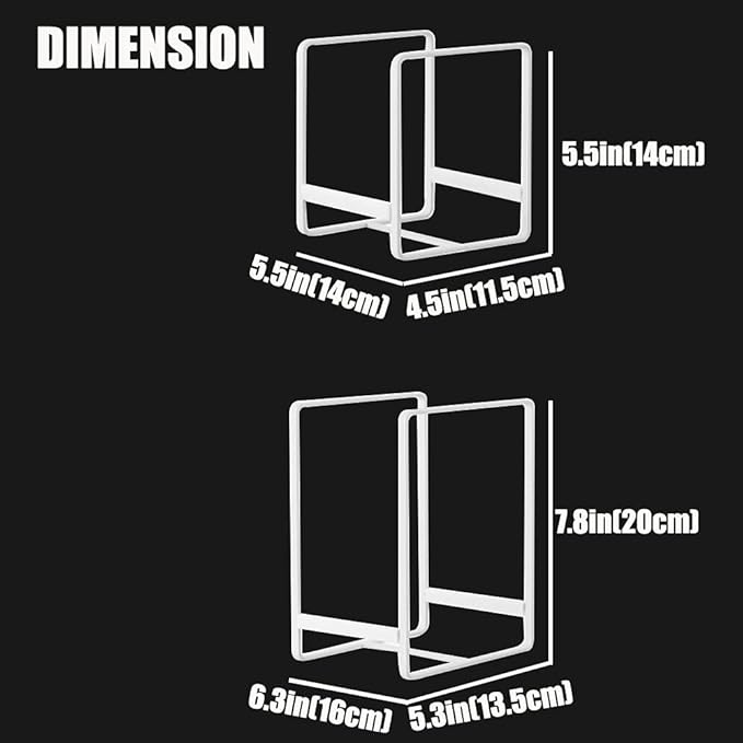 2PCS Plate Holders Organizer, Metal Dish Storage Dying Display Rack for Cabinet, Counter and Cupboard - White， Small and Large