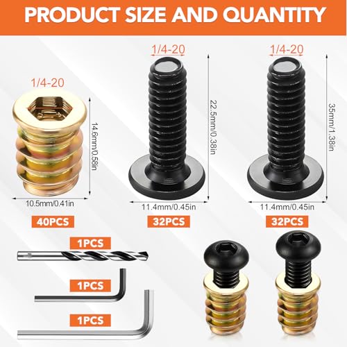 Hapric 120 Pcs 1/4-20 Threaded Inserts for Wood Kit, Wood - Image 3