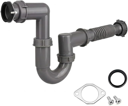Garbage Disposal Installation Kit, Complete Kitchen Sink Drain Pipe Kit, 1-1/2" Plumbing, Compatible with Wall Mount or Floor Drain, Includes Elbow, P trap, Flange, Gasket and an Adjustable Tailpiece